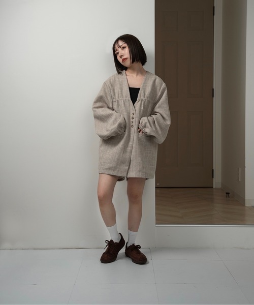 lawgy(ラウジー)の「tweed like nocollar jacket / ツイードライクノーカラージャケット(ノーカラージャケット・レディース・ホワイト/ベージュ・FREE)」の16枚目の写真