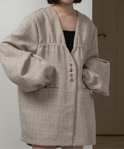 セール】tweed like nocollar jacket / ツイードライクノー