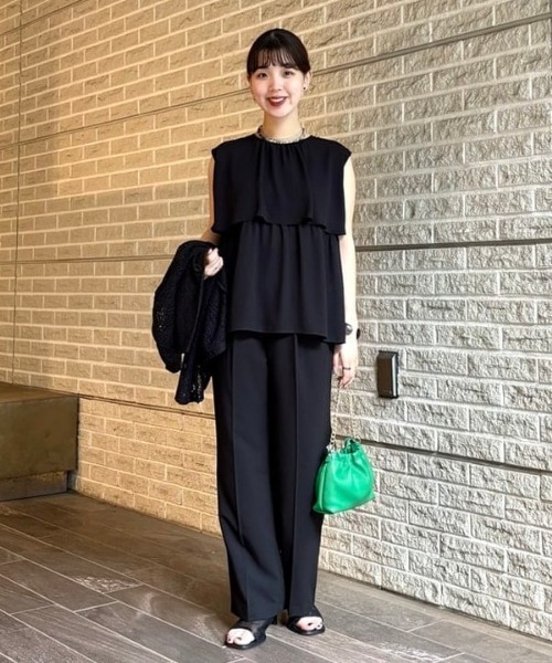 ビーミングバイビームス レディース スーツ セットアップ パンツ ネイビー L B:MING by BEAMS 【スーツ2点SET】フレアプルオーバー