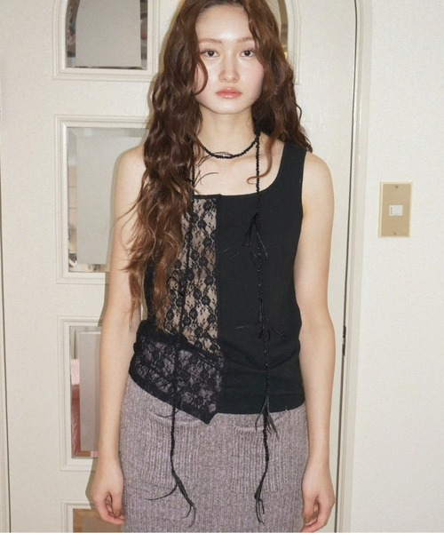 musubore(ムスボレ)の「half lace tank tops / ハーフレースタンクトップ(タンクトップ・レディース・ブラック/ホワイト・FREE)」の18枚目の写真