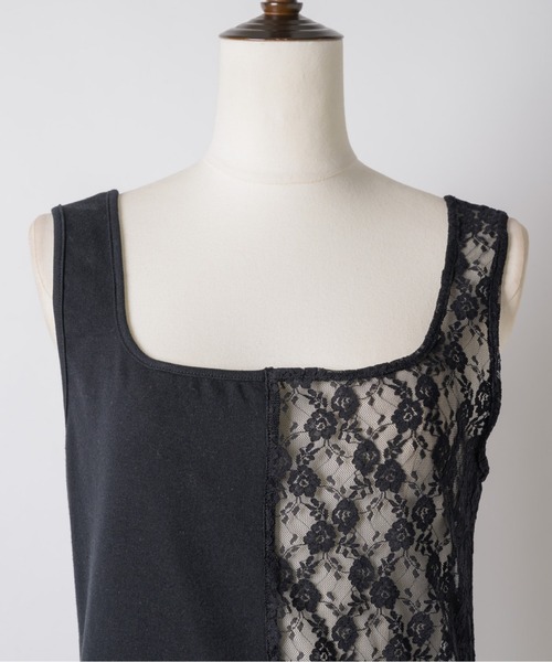 musubore(ムスボレ)の「half lace tank tops / ハーフレースタンクトップ(タンクトップ・レディース・ブラック/ホワイト・FREE)」の5枚目の写真