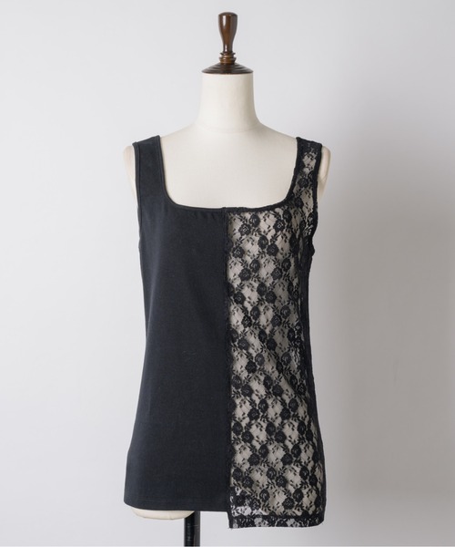 musubore(ムスボレ)の「half lace tank tops / ハーフレースタンクトップ(タンクトップ・レディース・ブラック/ホワイト・FREE)」の4枚目の写真