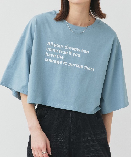 ad thie（アドティエ）の「アソート 箔プリント/ロゴプリント ショート丈Tシャツ（Tシャツ/カットソー・レディース・オフホワイト/チャコール/ブラック/グレー系/ホワイト系/レッド系/ベージュ系/ブラック系/ブルー系・FREE）」の8枚目の写真