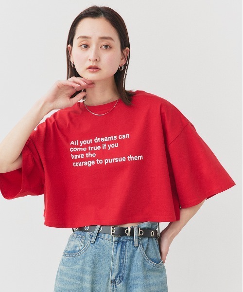 ad thie（アドティエ）の「アソート 箔プリント/ロゴプリント ショート丈Tシャツ（Tシャツ/カットソー・レディース・オフホワイト/チャコール/ブラック/グレー系/ホワイト系/レッド系/ベージュ系/ブラック系/ブルー系・FREE）」の9枚目の写真