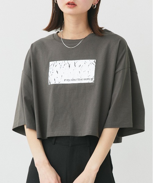 ad thie（アドティエ）の「アソート 箔プリント/ロゴプリント ショート丈Tシャツ（Tシャツ/カットソー・レディース・オフホワイト/チャコール/ブラック/グレー系/ホワイト系/レッド系/ベージュ系/ブラック系/ブルー系・FREE）」の14枚目の写真