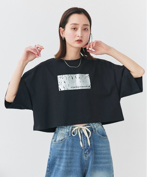 セール】アソート 箔プリント/ロゴプリント ショート丈Tシャツ