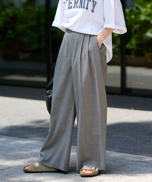 セール】≪WEB限定追加≫ウォッシャブルTWタックワイドパンツ