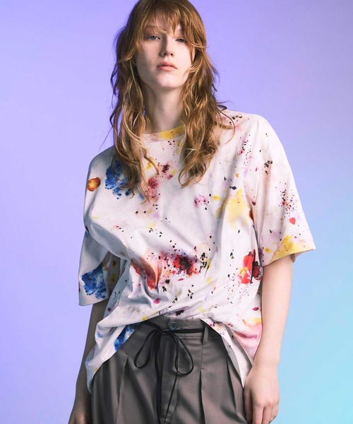 すずらん様★MAISON SPECIALハイネックタイダイプリントカットソー UNISEX》Flower Print Prime-Over Crew Neck T-Shirt/フラワー