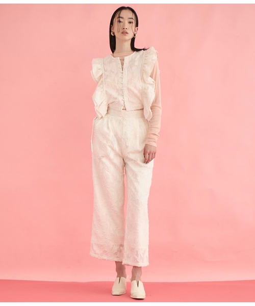 Settimissimo(セッティミッシモ)の「フリンジジャガード ウエストタック ワイド パンツ(その他パンツ・レディース・アイボリー/ブラック・FREE)」の6枚目の写真