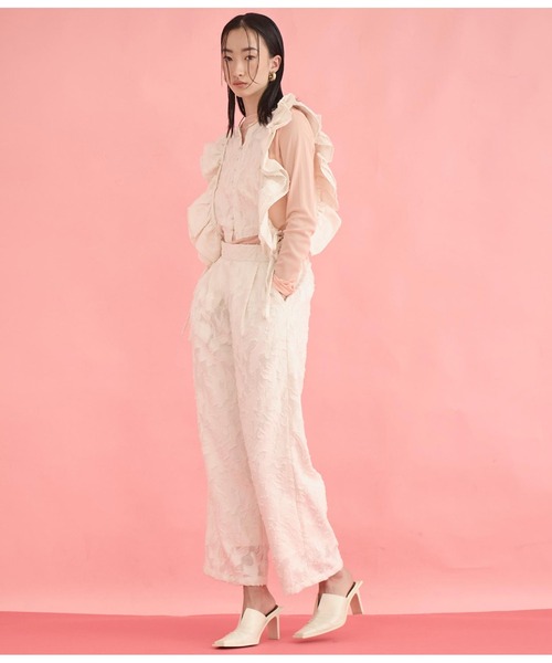 Settimissimo(セッティミッシモ)の「フリンジジャガード ウエストタック ワイド パンツ(その他パンツ・レディース・アイボリー/ブラック・FREE)」の7枚目の写真