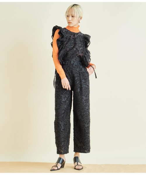 Settimissimo(セッティミッシモ)の「フリンジジャガード ウエストタック ワイド パンツ(その他パンツ・レディース・アイボリー/ブラック・FREE)」の15枚目の写真