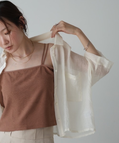 Bab（バブ）の「【S・Mサイズ展開】カップ付キショート丈ジャガードキャミソール（キャミソール・レディース・アイボリー/ブラウン/ブラック・MEDIUM/SMALL）」の6枚目の写真