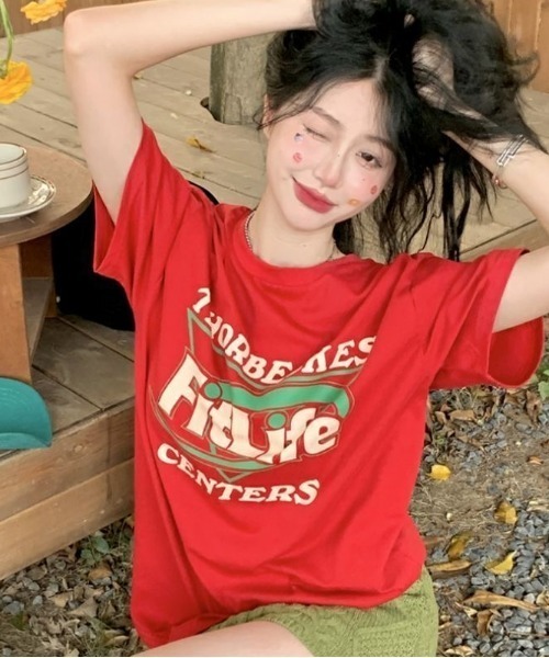 SHEENA(シーナ)の「Fit LifeロゴプリントルーズTシャツ(Tシャツ/カットソー・レディース・ブラック/レッド・M)」の4枚目の写真