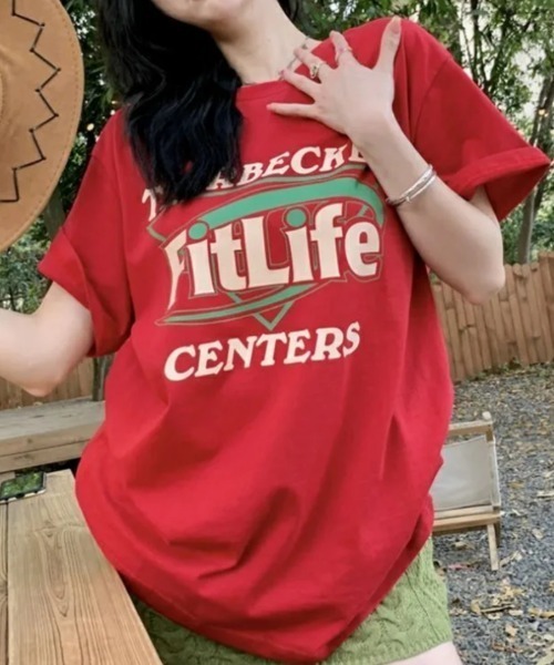 SHEENA(シーナ)の「Fit LifeロゴプリントルーズTシャツ(Tシャツ/カットソー・レディース・ブラック/レッド・M)」の7枚目の写真