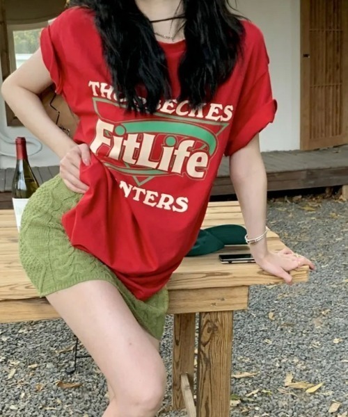 SHEENA(シーナ)の「Fit LifeロゴプリントルーズTシャツ(Tシャツ/カットソー・レディース・ブラック/レッド・M)」の8枚目の写真