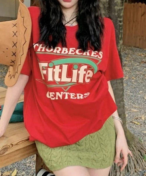 SHEENA(シーナ)の「Fit LifeロゴプリントルーズTシャツ(Tシャツ/カットソー・レディース・ブラック/レッド・M)」の12枚目の写真
