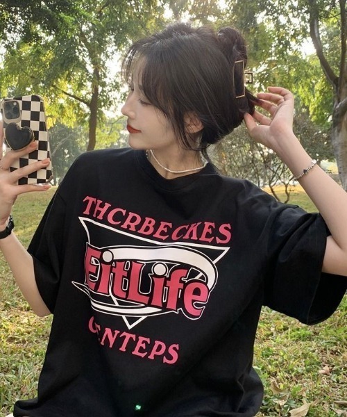 SHEENA(シーナ)の「Fit LifeロゴプリントルーズTシャツ(Tシャツ/カットソー・レディース・ブラック/レッド・M)」の16枚目の写真