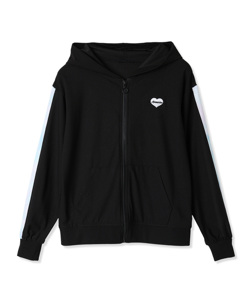 Amourire girl（アムリールガール）の「タイダイスリーブ 切替ジップアップパーカー（UV対策/紫外線対策）（パーカー・キッズ・ブラック/オフホワイト・130cm/140cm/150cm/160cm）」の10枚目の写真