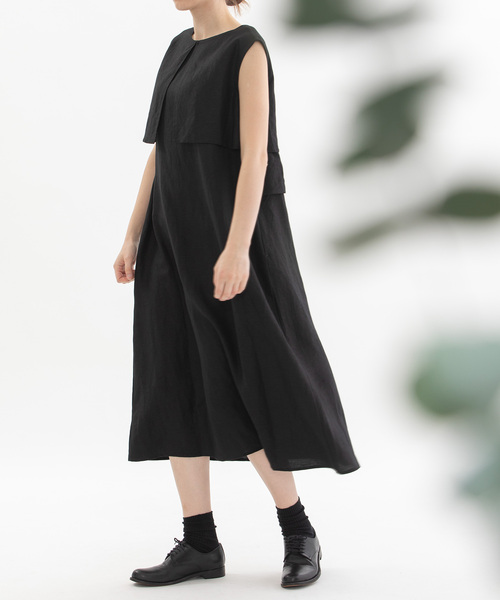 nop de nod(ノップドゥノッド)の「リネンレーヨンラッフル2wayノースリーブワンピース(ワンピース・レディース・ブラック/スミクロ/ネイビー・M)」の4枚目の写真