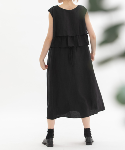 nop de nod(ノップドゥノッド)の「リネンレーヨンラッフル2wayノースリーブワンピース(ワンピース・レディース・ブラック/スミクロ/ネイビー・M)」の12枚目の写真