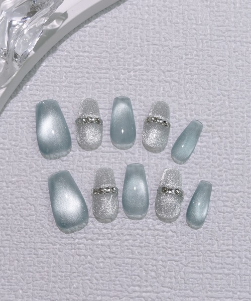 Anail（エーネイル）の「3D水光ネイルストーンシルバーブルーマグネットバレリーナネイルチップ（ネイルシール/ネイルチップ・レディース・ブルー・LARGE/MEDIUM/SMALL）」の5枚目の写真