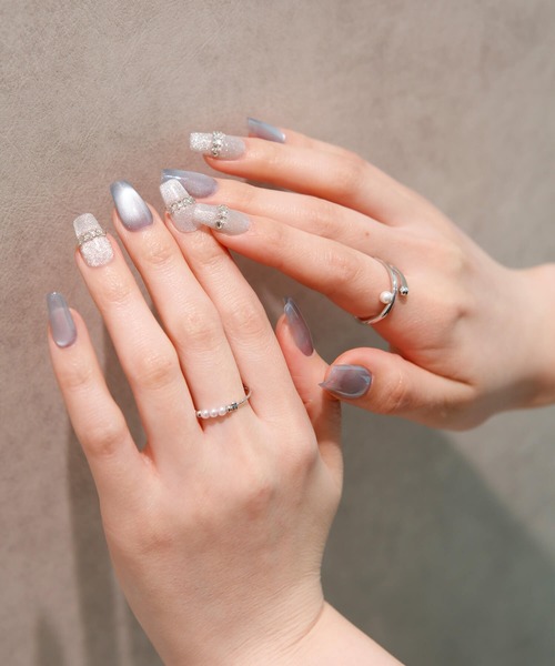 Anail（エーネイル）の「3D水光ネイルストーンシルバーブルーマグネットバレリーナネイルチップ（ネイルシール/ネイルチップ・レディース・ブルー・LARGE/MEDIUM/SMALL）」の13枚目の写真