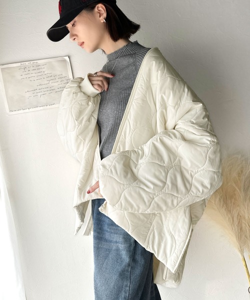 Java（ジャバ）の「《JaVaジャバコラボ》軽やかでこなれ感漂う万能アウター♪サイドファスナーキルティングジャケット（ノーカラージャケット・レディース・カーキブラウン/ブラック/アイボリー/カーキ・LARGE/MEDIUM/SMALL/X-LARGE）」の14枚目の写真