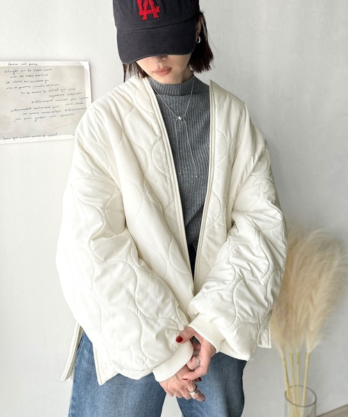 Java（ジャバ）の「《JaVaジャバコラボ》軽やかでこなれ感漂う万能アウター♪サイドファスナーキルティングジャケット（ノーカラージャケット・レディース・カーキブラウン/ブラック/アイボリー/カーキ・LARGE/MEDIUM/SMALL/X-LARGE）」の13枚目の写真