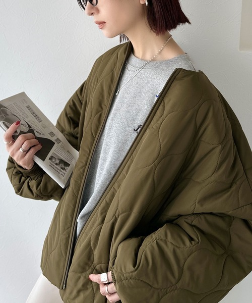 Java（ジャバ）の「《JaVaジャバコラボ》軽やかでこなれ感漂う万能アウター♪サイドファスナーキルティングジャケット（ノーカラージャケット・レディース・カーキブラウン/ブラック/アイボリー/カーキ・LARGE/MEDIUM/SMALL/X-LARGE）」の22枚目の写真