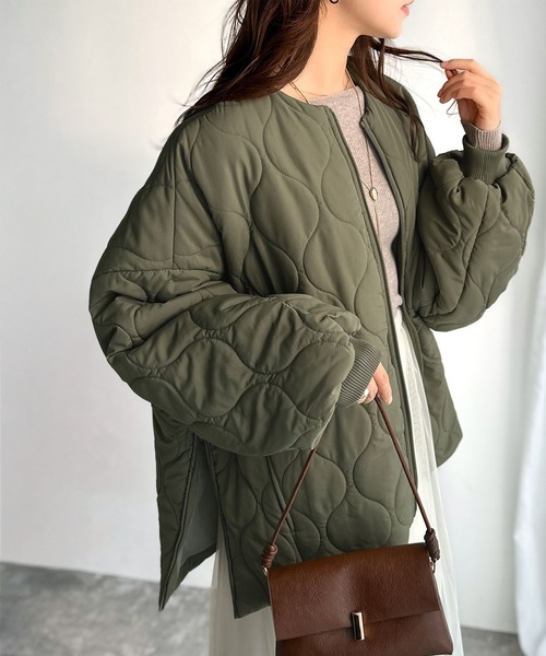Java（ジャバ）の「《JaVaジャバコラボ》軽やかでこなれ感漂う万能アウター♪サイドファスナーキルティングジャケット（ノーカラージャケット・レディース・カーキブラウン/ブラック/アイボリー/カーキ・LARGE/MEDIUM/SMALL/X-LARGE）」の5枚目の写真