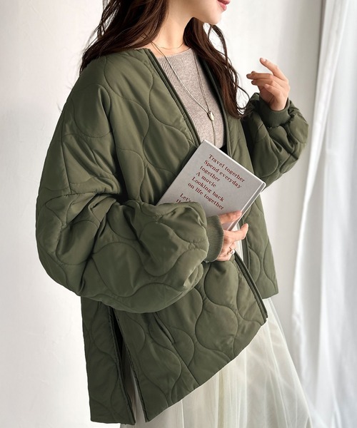 Java（ジャバ）の「《JaVaジャバコラボ》軽やかでこなれ感漂う万能アウター♪サイドファスナーキルティングジャケット（ノーカラージャケット・レディース・カーキブラウン/ブラック/アイボリー/カーキ・LARGE/MEDIUM/SMALL/X-LARGE）」の7枚目の写真