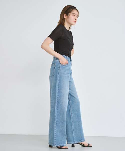 ダークブルー ハイウエスト ワイドパンツ デニムパンツ レディース ワイドパンツ ジーンズ 大きいサイズ