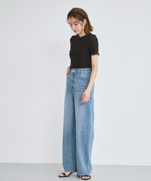 ダークブルー ハイウエスト ワイドパンツ セール】【S/M/Lサイズ展開】【Blue】ハイウエストワイド