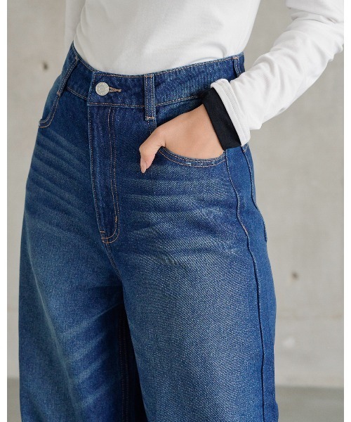 新色ネイビー追加】【S/M/Lサイズ展開】【Blue】ハイウエストワイド