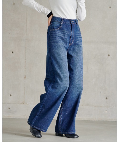 新色ネイビー追加】【S/M/Lサイズ展開】【Blue】ハイウエストワイド