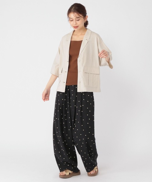 studio CLIP（スタディオクリップ）の「コットンリネンハーフスリーブワークシャツジャケット（テーラードジャケット・レディース・モカ/ライトグレー/レッド/ネイビー・FREE）」の20枚目の写真