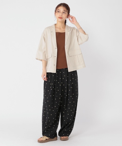 studio CLIP（スタディオクリップ）の「コットンリネンハーフスリーブワークシャツジャケット（テーラードジャケット・レディース・モカ/ライトグレー/レッド/ネイビー・FREE）」の19枚目の写真