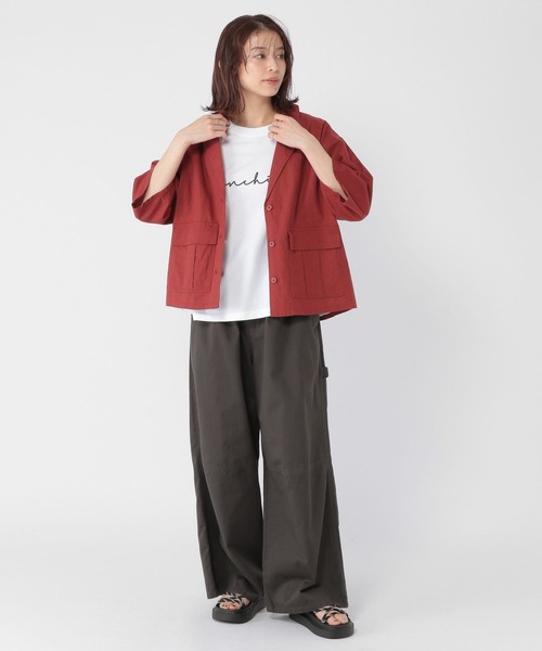 美品！AP STUDIO リネンプレイドジャケット コットンリネンハーフスリーブワークシャツジャケット