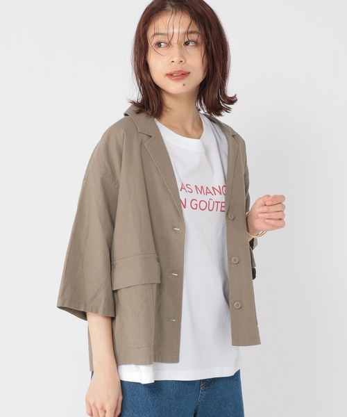 studio CLIP（スタディオクリップ）の「コットンリネンハーフスリーブワークシャツジャケット（テーラードジャケット・レディース・モカ/ライトグレー/レッド/ネイビー・FREE）」の7枚目の写真