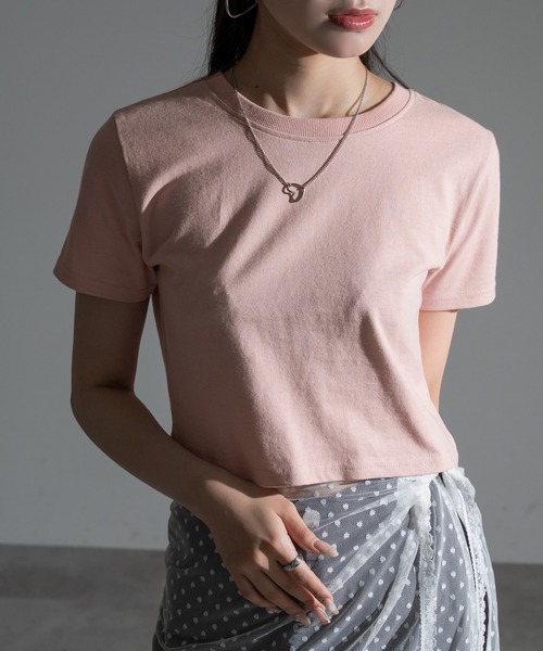 apres jour mignon(アプレジュールミニョン)の「クロップド丈Tシャツ【ZOZOTOWN限定アイテム】(Tシャツ/カットソー・レディース・ブルー系その他/グレー系その他/ピンク系その他/オフホワイト/ブラック/ライトブルー/ライトイエロー・フリー/X-LARGE)」の7枚目の写真