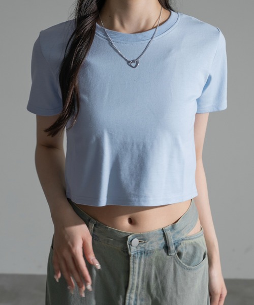 apres jour mignon(アプレジュールミニョン)の「クロップド丈Tシャツ【ZOZOTOWN限定アイテム】(Tシャツ/カットソー・レディース・ブルー系その他/グレー系その他/ピンク系その他/オフホワイト/ブラック/ライトブルー/ライトイエロー・フリー/X-LARGE)」の20枚目の写真
