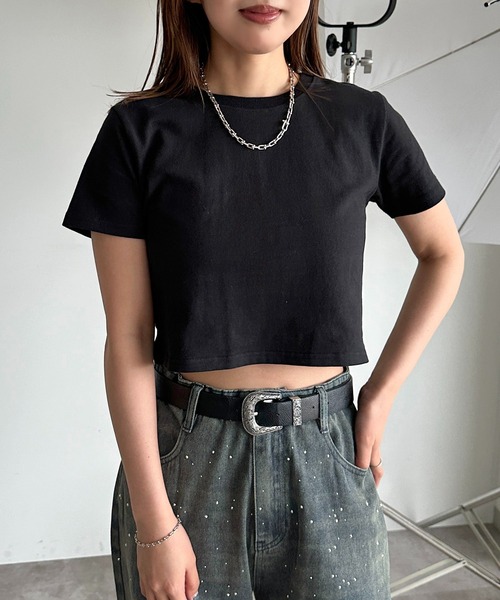 apres jour mignon(アプレジュールミニョン)の「クロップド丈Tシャツ【ZOZOTOWN限定アイテム】(Tシャツ/カットソー・レディース・ブルー系その他/グレー系その他/ピンク系その他/オフホワイト/ブラック/ライトブルー/ライトイエロー・フリー/X-LARGE)」の16枚目の写真