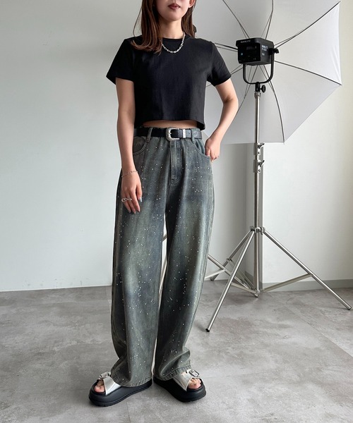 apres jour mignon(アプレジュールミニョン)の「クロップド丈Tシャツ【ZOZOTOWN限定アイテム】(Tシャツ/カットソー・レディース・ブルー系その他/グレー系その他/ピンク系その他/オフホワイト/ブラック/ライトブルー/ライトイエロー・フリー/X-LARGE)」の17枚目の写真