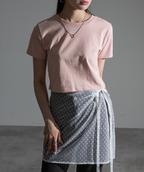 apres jour mignon(アプレジュールミニョン)の「クロップド丈Tシャツ【ZOZOTOWN限定アイテム】(Tシャツ/カットソー・レディース・ブルー系その他/グレー系その他/ピンク系その他/オフホワイト/ブラック/ライトブルー/ライトイエロー・フリー/X-LARGE)」の13枚目の写真