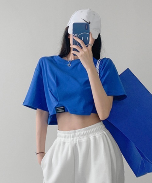 SHEPP(シープ)の「ワイドショートピスネーム半袖トップス(Tシャツ/カットソー・レディース・ブルー/ブラック/ホワイト/チャコール・F)」の4枚目の写真