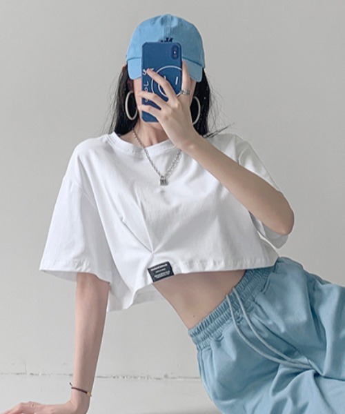 SHEPP(シープ)の「ワイドショートピスネーム半袖トップス(Tシャツ/カットソー・レディース・ブルー/ブラック/ホワイト/チャコール・F)」の14枚目の写真