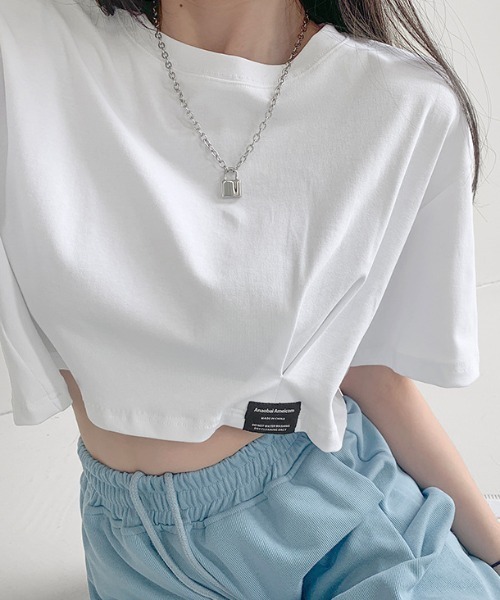 SHEPP(シープ)の「ワイドショートピスネーム半袖トップス(Tシャツ/カットソー・レディース・ブルー/ブラック/ホワイト/チャコール・F)」の13枚目の写真