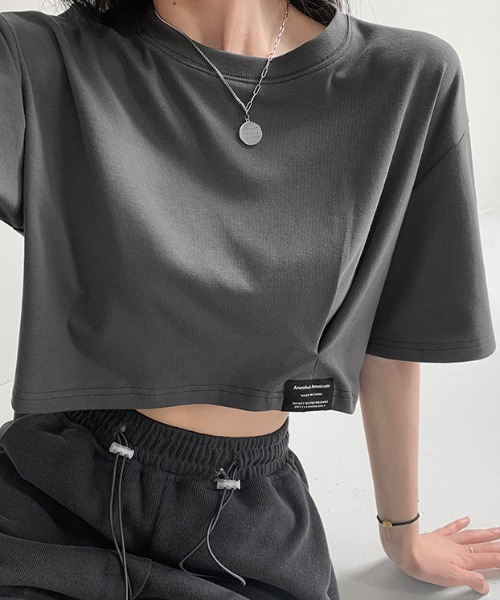 SHEPP(シープ)の「ワイドショートピスネーム半袖トップス(Tシャツ/カットソー・レディース・ブルー/ブラック/ホワイト/チャコール・F)」の5枚目の写真