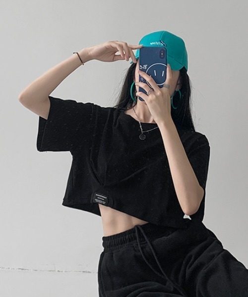 SHEPP(シープ)の「ワイドショートピスネーム半袖トップス(Tシャツ/カットソー・レディース・ブルー/ブラック/ホワイト/チャコール・F)」の10枚目の写真