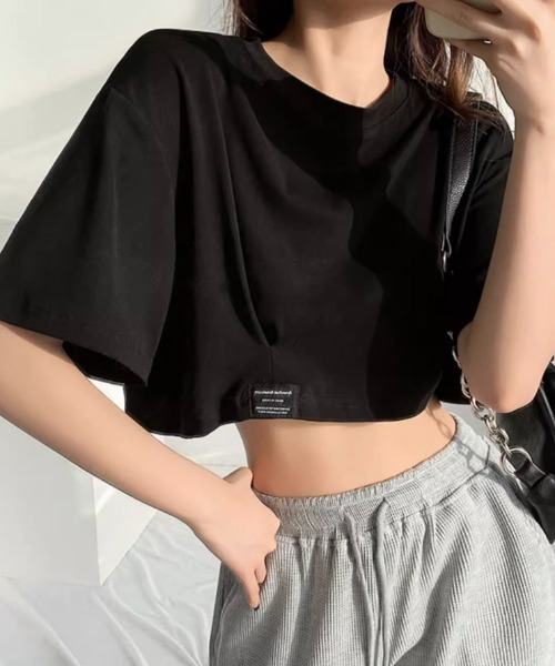 SHEPP(シープ)の「ワイドショートピスネーム半袖トップス(Tシャツ/カットソー・レディース・ブルー/ブラック/ホワイト/チャコール・F)」の8枚目の写真